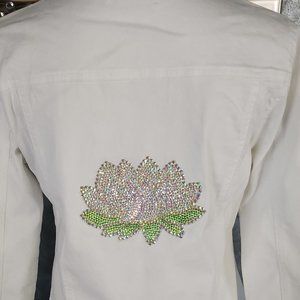 Swarovski Crystal Lotus Flower White Denim Jacket